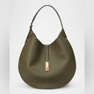 Polo Ralph Lauren Polo ID Medium Pebbled Leather Shoulder Bag Hunting Olive.